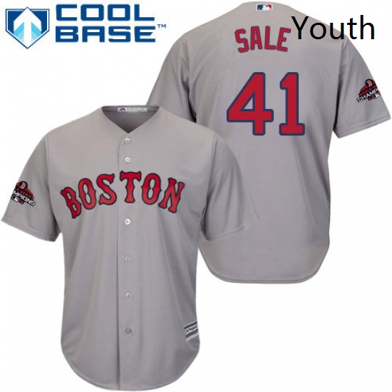 Youth Majestic Boston Red Sox 41 Chris Sale Authentic Grey Road Cool Base 2018 World Series Champion