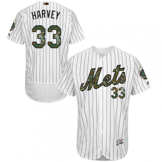 Mens Majestic New York Mets 33 Matt Harvey Authentic White 2016 Memorial Day Fashion Flex Base MLB J