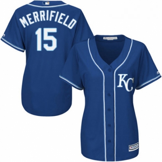 Womens Majestic Kansas City Royals 15 Whit Merrifield Authentic Blue Alternate 2 Cool Base MLB Jerse