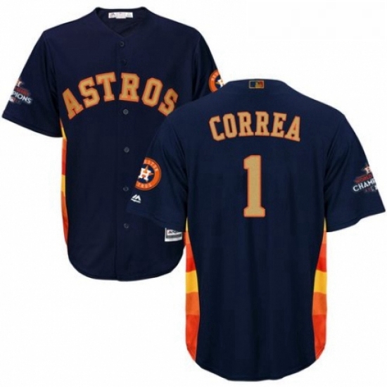 Youth Majestic Houston Astros 1 Carlos Correa Authentic Navy Blue Alternate 2018 Gold Program Cool B