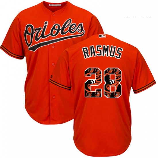 Mens Majestic Baltimore Orioles 28 Colby Rasmus Authentic Orange Team Logo Fashion Cool Base MLB Jer