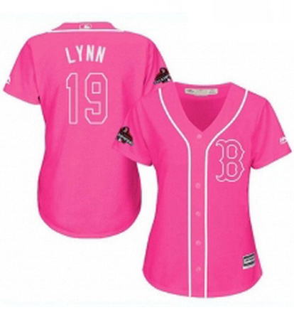 Womens Majestic Boston Red Sox 19 Fred Lynn Authentic Pink Fashion 2018 World Series Champions MLB J