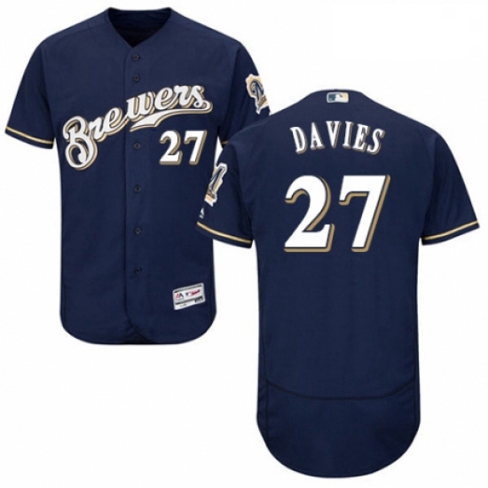 Mens Majestic Milwaukee Brewers 27 Zach Davies White Alternate Flex Base Authentic Collection MLB Je