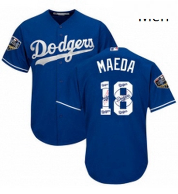 Mens Majestic Los Angeles Dodgers 18 Kenta Maeda Authentic Royal Blue Team Logo Fashion Cool Base 20