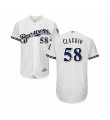 Mens Milwaukee Brewers 58 Alex Claudio White Alternate Flex Base Authentic Collection Baseball Jerse