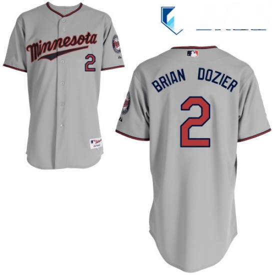 Mens Majestic Minnesota Twins 2 Brian Dozier Replica Grey Road Cool Base MLB Jersey