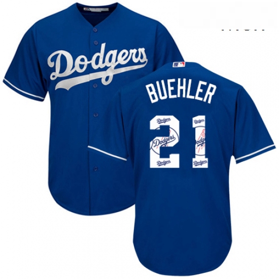 Mens Majestic Los Angeles Dodgers 21 Walker Buehler Authentic Royal Blue Team Logo Fashion Cool Base