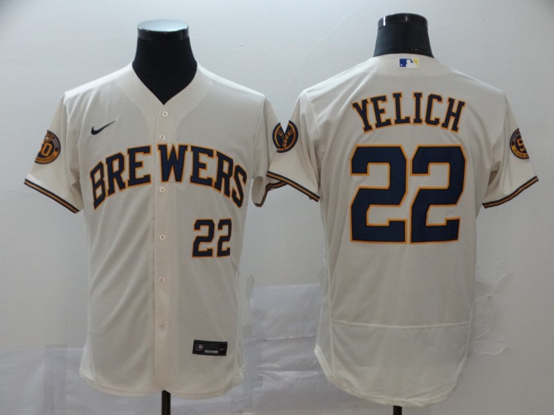 Brewers 22 Christian Yelich Cream Nike 2020 Flexbase Jersey 2