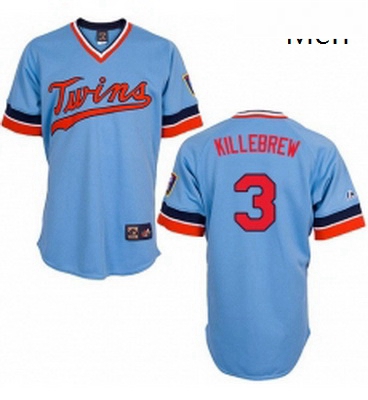 Mens Majestic Minnesota Twins 3 Harmon Killebrew Authentic Light Blue Cooperstown Throwback MLB Jers