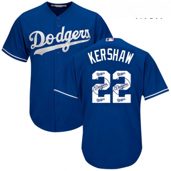 Mens Majestic Los Angeles Dodgers 22 Clayton Kershaw Authentic Royal Blue Team Logo Fashion Cool Bas