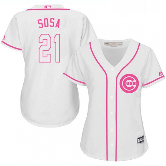 Womens Majestic Chicago Cubs 21 Sammy Sosa Authentic White Fashion MLB Jersey