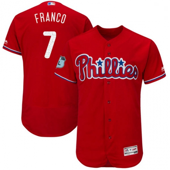 Mens Majestic Philadelphia Phillies 7 Maikel Franco Scarlet 2017 Spring Training Authentic Flex Base