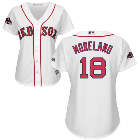 Womens Majestic Boston Red Sox 18 Mitch Moreland Authentic White Home 2018 World Series Champions ML