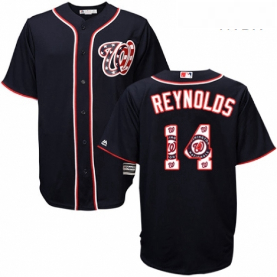 Mens Majestic Washington Nationals 14 Mark Reynolds Authentic Navy Blue Team Logo Fashion Cool Base 