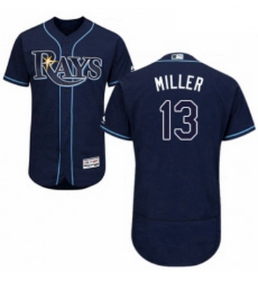 Mens Majestic Tampa Bay Rays 13 Brad Miller Navy Blue Alternate Flex Base Authentic Collection MLB J