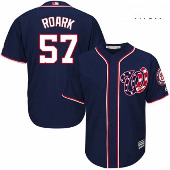 Mens Majestic Washington Nationals 57 Tanner Roark Replica Navy Blue Alternate 2 Cool Base MLB Jerse