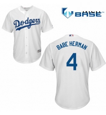 Mens Majestic Los Angeles Dodgers 4 Babe Herman Replica White Home Cool Base MLB Jersey