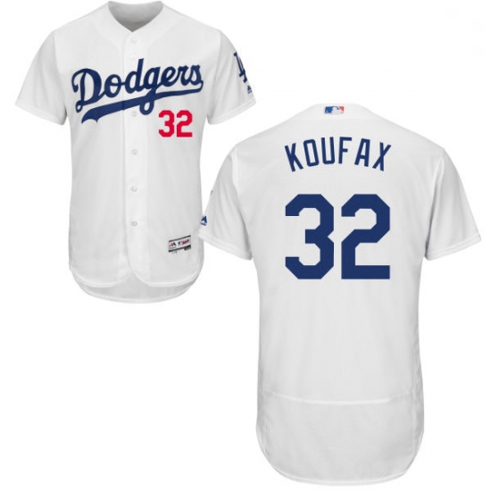 Mens Majestic Los Angeles Dodgers 32 Sandy Koufax White Home Flex Base Authentic Collection MLB Jers