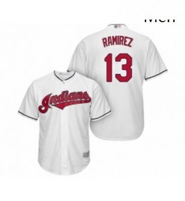 Mens Cleveland Indians 13 Hanley Ramirez Replica White Home Cool Base Baseball Jersey