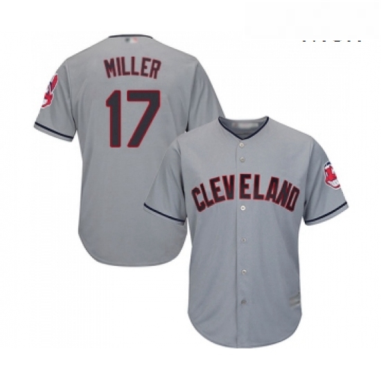 Mens Cleveland Indians 17 Brad Miller Replica Grey Road Cool Base Baseball Jersey