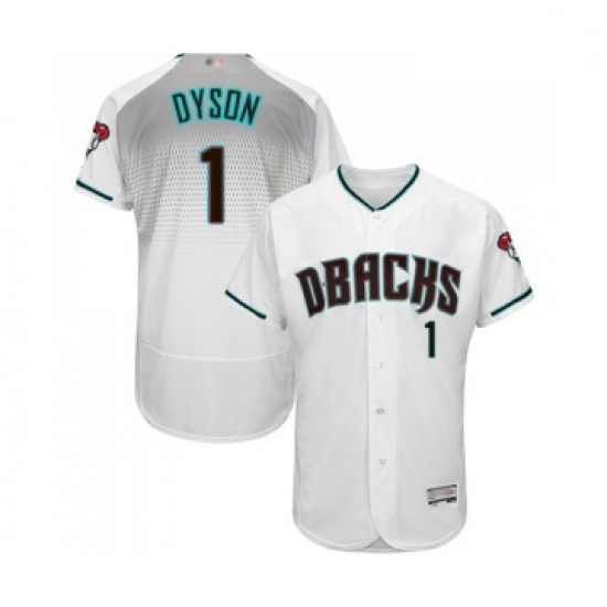 Mens Arizona Diamondbacks 1 Jarrod Dyson White Teal Alternate Authentic Collection Flex Base Basebal