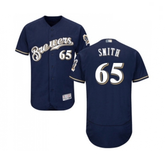 Mens Milwaukee Brewers 65 Burch Smith Navy Blue Alternate Flex Base Authentic Collection Baseball Je