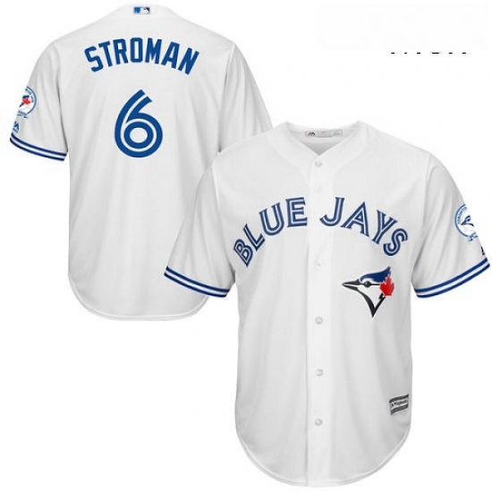 Mens Majestic Toronto Blue Jays 6 Marcus Stroman Replica White Home 40th Anniversary Patch MLB Jerse