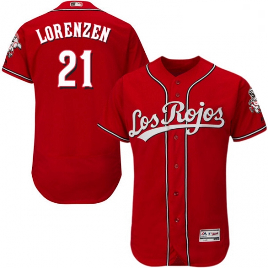 Mens Majestic Cincinnati Reds 21 Michael Lorenzen Red Los Rojos Flexbase Authentic Collection MLB Je