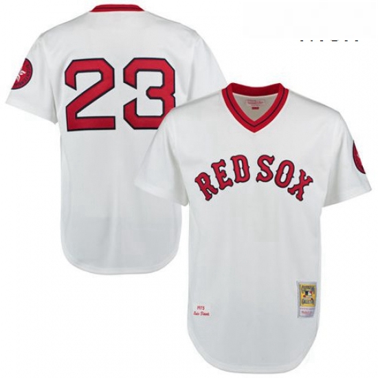 Mens Mitchell and Ness 1975 Boston Red Sox 23 Luis Tiant Authentic White Throwback MLB Jersey