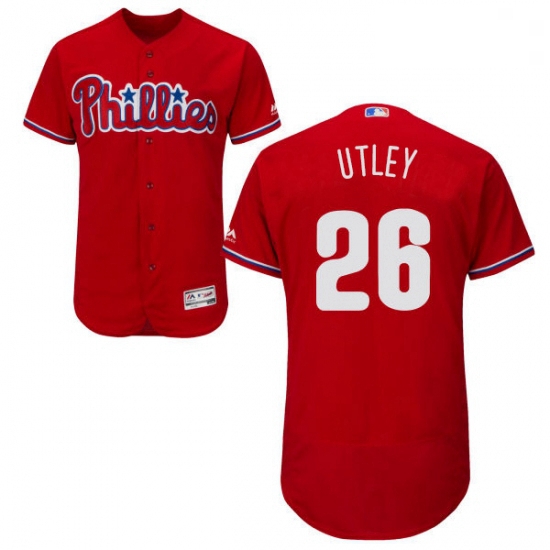 Mens Majestic Philadelphia Phillies 26 Chase Utley Red Alternate Flex Base Authentic Collection MLB 