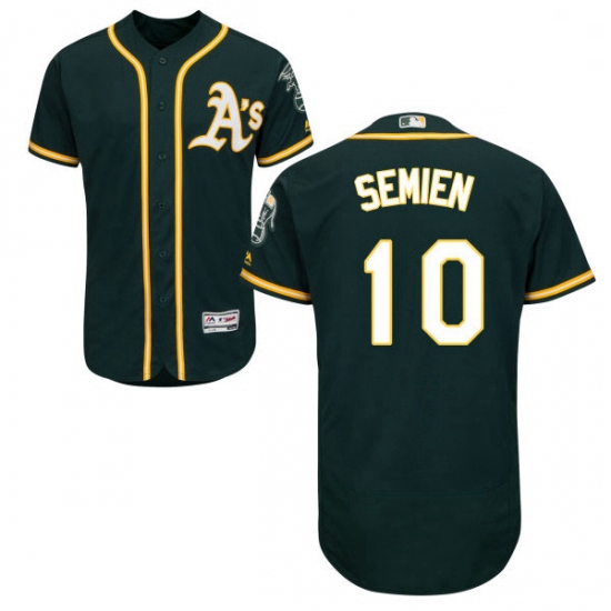 Mens Majestic Oakland Athletics 10 Marcus Semien Green Alternate Flex Base Authentic Collection MLB 