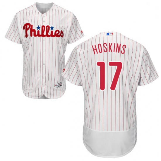 Mens Majestic Philadelphia Phillies 17 Rhys Hoskins White Home Flex Base Authentic Collection MLB Je