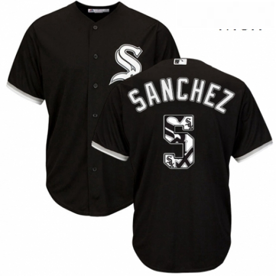 Mens Majestic Chicago White Sox 5 Yolmer Sanchez Authentic Black Team Logo Fashion Cool Base MLB Jer