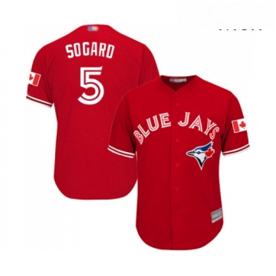 Mens Toronto Blue Jays 5 Eric Sogard Replica Scarlet Alternate Cool Base Baseball Jersey