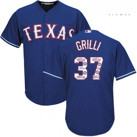 Mens Majestic Texas Rangers 37 Jason Grilli Authentic Royal Blue Team Logo Fashion Cool Base MLB Jer