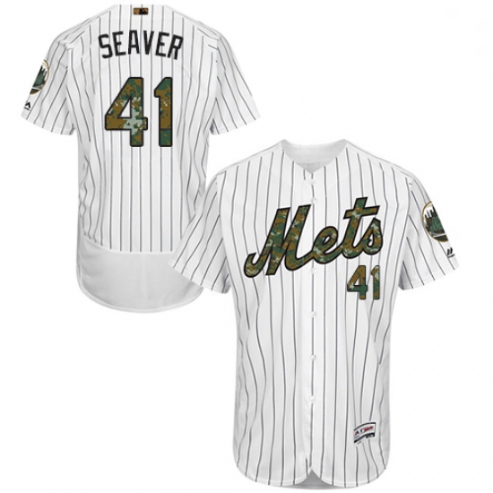 Mens Majestic New York Mets 41 Tom Seaver Authentic White 2016 Memorial Day Fashion Flex Base MLB Je