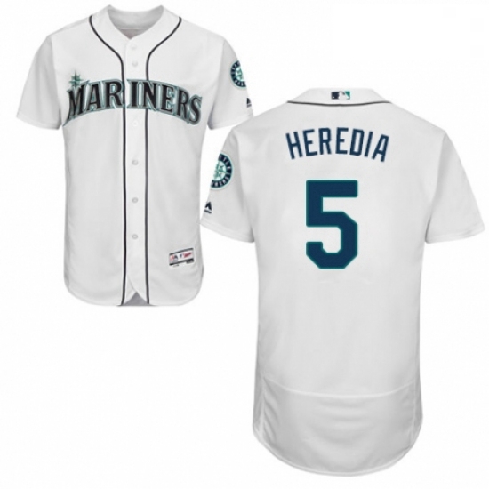 Mens Majestic Seattle Mariners 5 Guillermo Heredia White Home Flex Base Authentic Collection MLB Jer