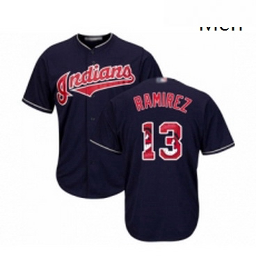 Mens Cleveland Indians 13 Hanley Ramirez Authentic Navy Blue Team Logo Fashion Cool Base Baseball Je