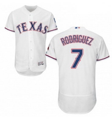 Mens Majestic Texas Rangers 7 Ivan Rodriguez White Flexbase Authentic Collection MLB Jersey