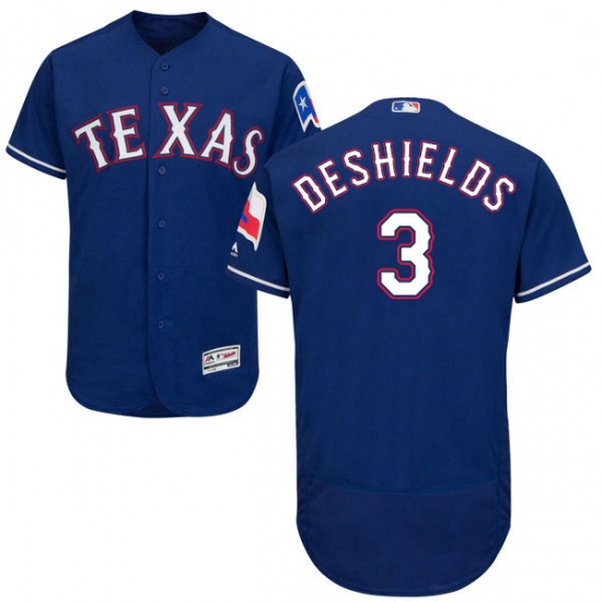 Mens Majestic Texas Rangers 3 Delino DeShields Royal Blue Alternate Flex Base Authentic Collection M