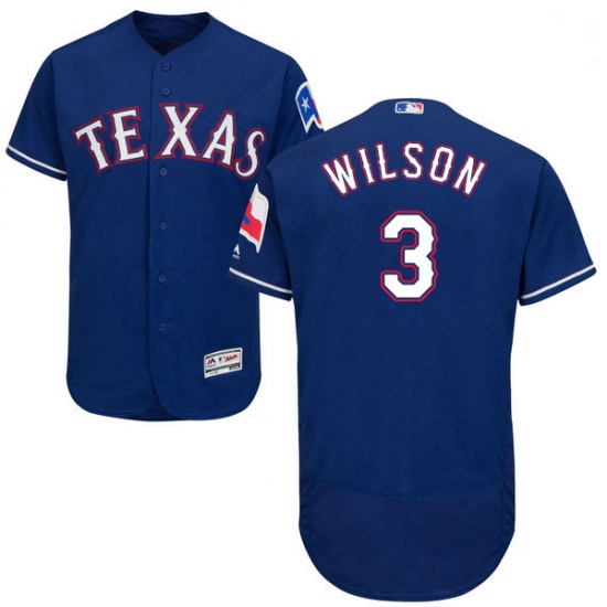 Mens Majestic Texas Rangers 3 Russell Wilson Royal Blue Alternate Flex Base Authentic Collection MLB