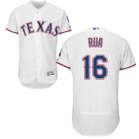 Mens Majestic Texas Rangers 16 Ryan Rua White Home Flex Base Authentic Collection MLB Jersey