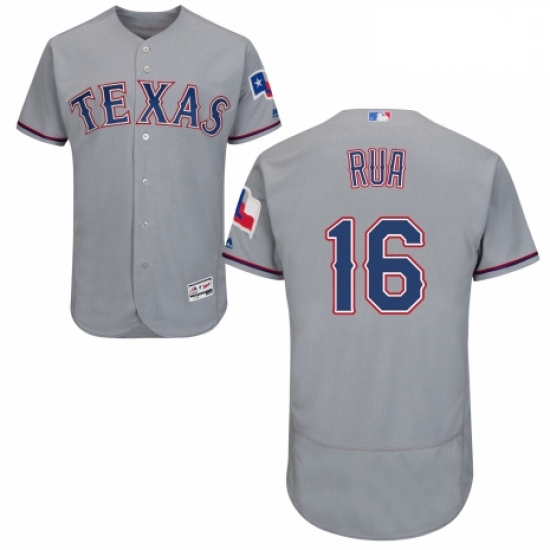 Mens Majestic Texas Rangers 16 Ryan Rua Grey Road Flex Base Authentic Collection MLB Jersey