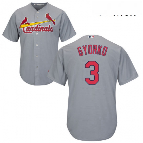 Mens Majestic St Louis Cardinals 3 Jedd Gyorko Replica Grey Road Cool Base MLB Jersey