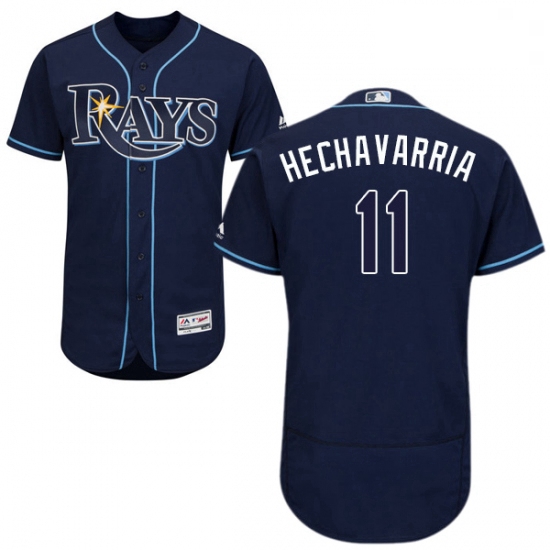 Mens Majestic Tampa Bay Rays 11 Adeiny Hechavarria Navy Blue Flexbase Authentic Collection MLB Jerse