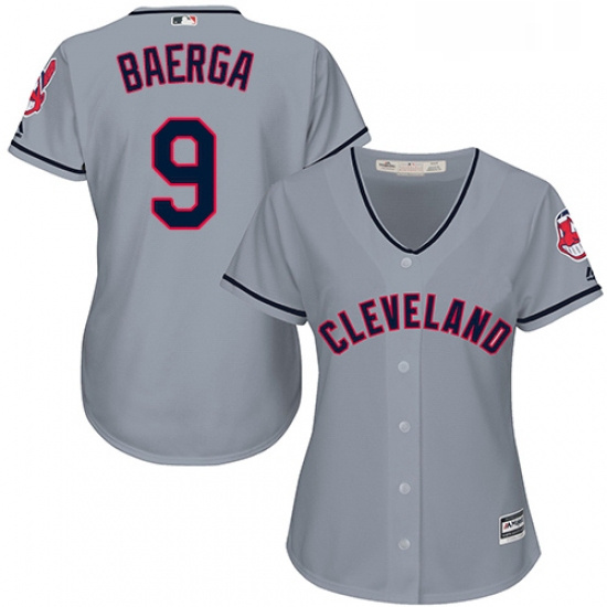 Womens Majestic Cleveland Indians 9 Carlos Baerga Replica Grey Road Cool Base MLB Jersey