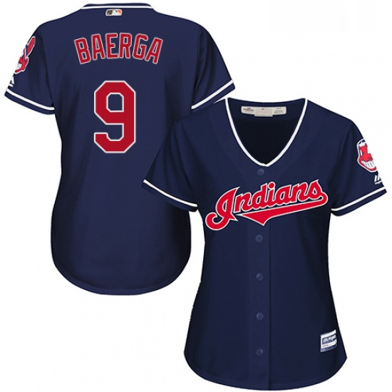 Womens Majestic Cleveland Indians 9 Carlos Baerga Replica Navy Blue Alternate 1 Cool Base MLB Jersey