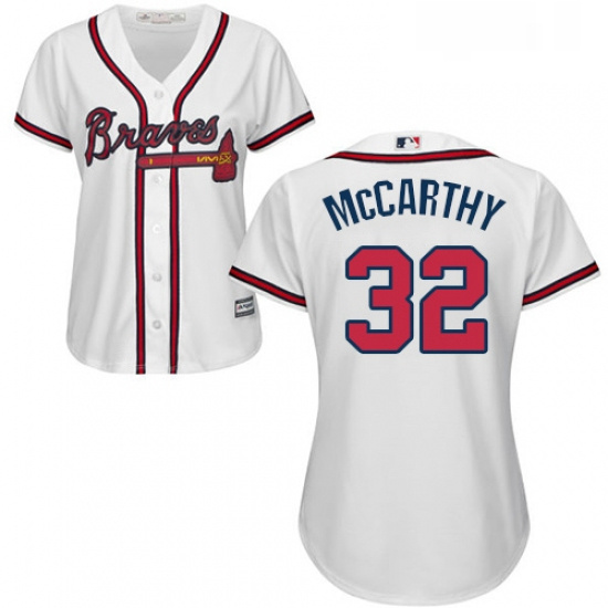 Womens Majestic Atlanta Braves 32 Brandon McCarthy Authentic White Home Cool Base MLB Jersey