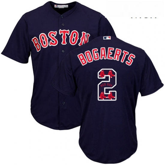 Mens Majestic Boston Red Sox 2 Xander Bogaerts Authentic Navy Blue Team Logo Fashion Cool Base MLB J