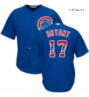 Mens Majestic Chicago Cubs 17 Kris Bryant Authentic Royal Blue Team Logo Fashion Cool Base MLB Jerse